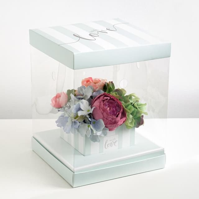 Коробка для цветов с вазой и PVC окнами складная With love, 23 х 30 х 23 см Коробка для цветов с вазой и PVC окнами складная With love, 23 х 30 х 23 см
