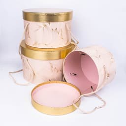 Коробка "Тубус" Золотые листья Розовый L 27*17см.