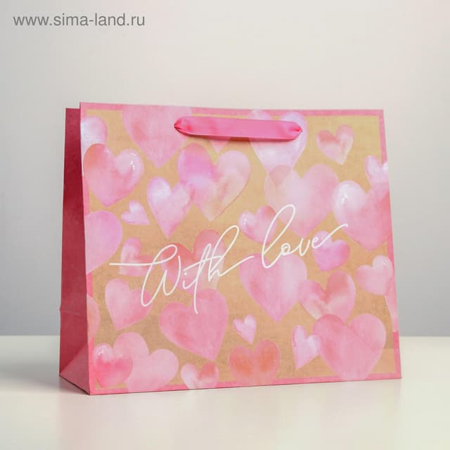 Пакет крафтовый горизонтальный With love, ML 27 × 23 × 11.5 см Пакет крафтовый горизонтальный With love, ML 27 × 23 × 11.5 см