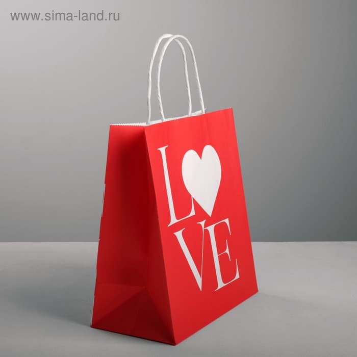 Пакет подарочный крафт «LOVE», 22 х 25 х 12 см
