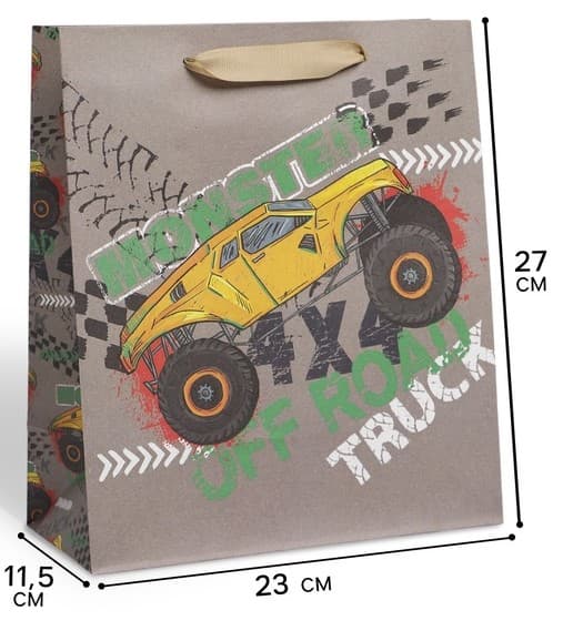 Пакет подарочный крафтовый вертикальный, упаковка, «Monster truck», ML 23 х 27 х 11.5 см Пакет подарочный крафтовый вертикальный, упаковка, «Monster truck», ML 23 х 27 х 11.5 см