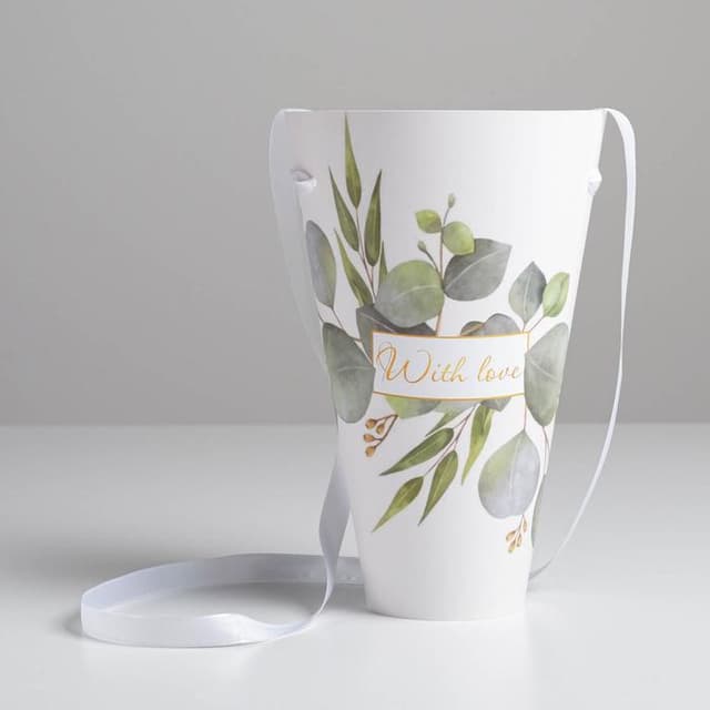 Переноска для цветов круглая на лентах With love, 24 × 28 см Переноска для цветов круглая на лентах With love, 24 × 28 см