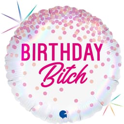 Шар (18''/46 см) Круг, Каскад конфетти, Birthday B*tch, Розовый, Голография