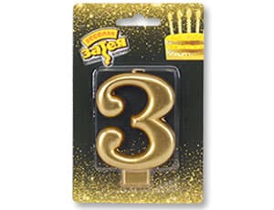 Свеча-цифра Золотая "3"/ 8см/V Свеча-цифра Золотая "3"/ 8см/V