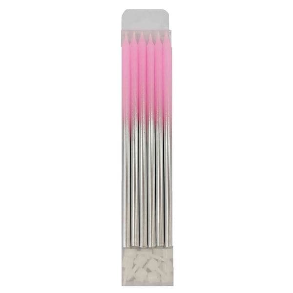 Свечи Металлик Pink&Silver с держателями 12шт/15см