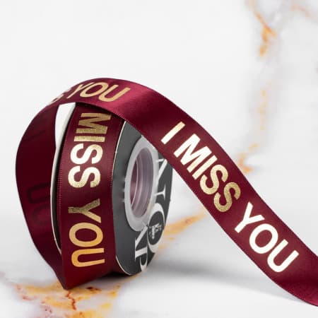 Лента декоративная "I miss you" 2,5см*25Y Бордовая 11