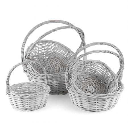 Плетеная корзина с ручкой Ива, Круг Белый D27*H12/30 см Плетеная корзина с ручкой Ива, Круг Белый D27*H12/30 см