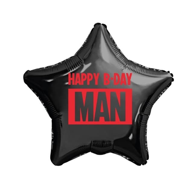 Шар (18"/46см) Звезда, Happy B-day man, черный Шар (18"/46см) Звезда, Happy B-day man, черный